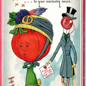 c1910s Valentine Anthropomorphic Tomato Cranberry Raphael Tuck Postcard A170