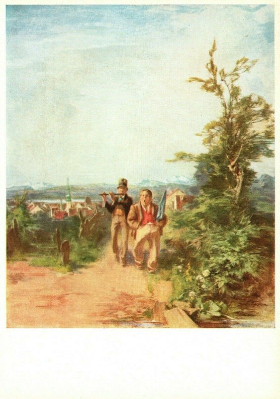 Two Men Walking Playing Flute Gustav Eyer Traveling Workmen Vintage Postcard