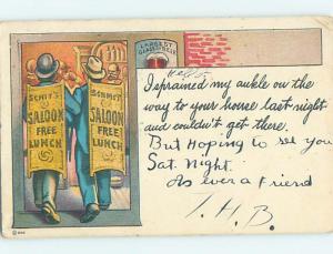 Pre-Linen alcoholism comic BAR PATRONS ENTER SALOON WITH A FREE LUNCH HL2591