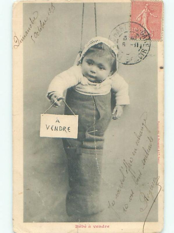 foreign c1910 Postcard FRENCH BABY IN A POUCH SACK AC2770