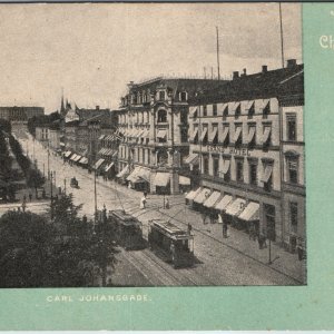 c1900s UDB Christiania Norway Postcard Grand Hotel Carl Johans Gade Street Trams