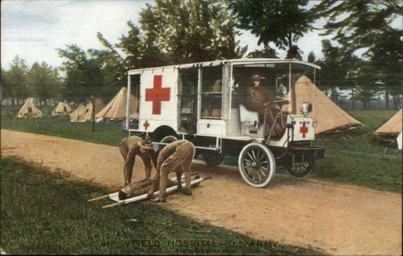 US Army Field Hospital Red Cross Ambulance c1910 Postcard