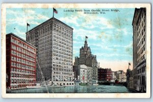 Milwaukee Wisconsin WI Postcard Looking South From Oneida Street Bridge c1920's