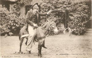 Donkey. Robinson. To go faster Old vintage French photo postcard