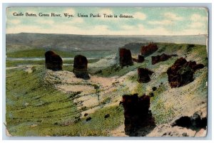 c1910 Castle Buttes Union Pacific Train Distance Green River Wyoming WY Postcard