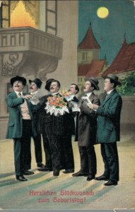 Happy New Year Men are Singing Vintage Postcard 07.08