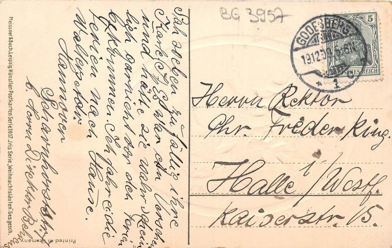 BG3957 bell christmas weihnachten embossed mistletoe germany greetings