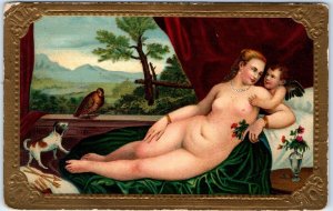 x2 LOT c1910s Woman Painting Art Postcards Ruhende Venus Venere Del Amorino A184