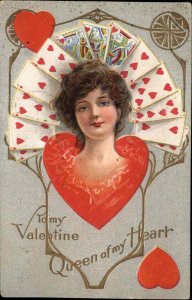 Fortune Valentine Series Playing Cards Beautiful Woman Dark Hair c1910 Postcard