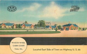 Postcard 1940s Route 66 Missouri Cuba Wagon Wheel Cabin Court 23-12953