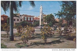 Curacao Julianaplein With Statue Of Her Majesty Queen Juliana Of The Netherlands