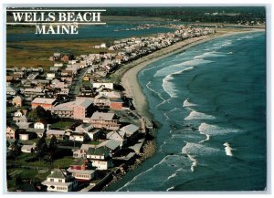 1992 Greetings From Wells Beach Houses Street Sailboat Cars Maine Postcard 