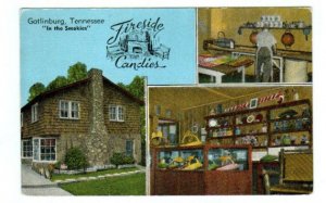 Fireside Candies Store Gatlinburg Tennessee linen postcard