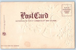 Christmas Postcard Ringing Bell Holly Berries Clapsaddle Embossed c1905 Antique