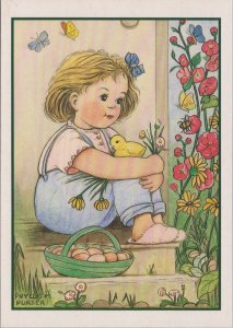 Children's Art Postcard - Artist Phyllis.M.Purser,  Girl and Easter Eggs RR17353