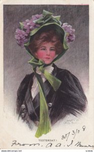 AS: Yesterday Boileau, PU-1908; Woman wearing flower bonnet