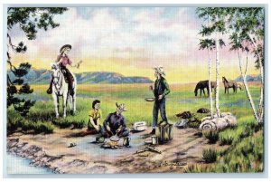The Lure Of The West Original Painting Cowboy Artist LH Dude Larsen Art Postcard