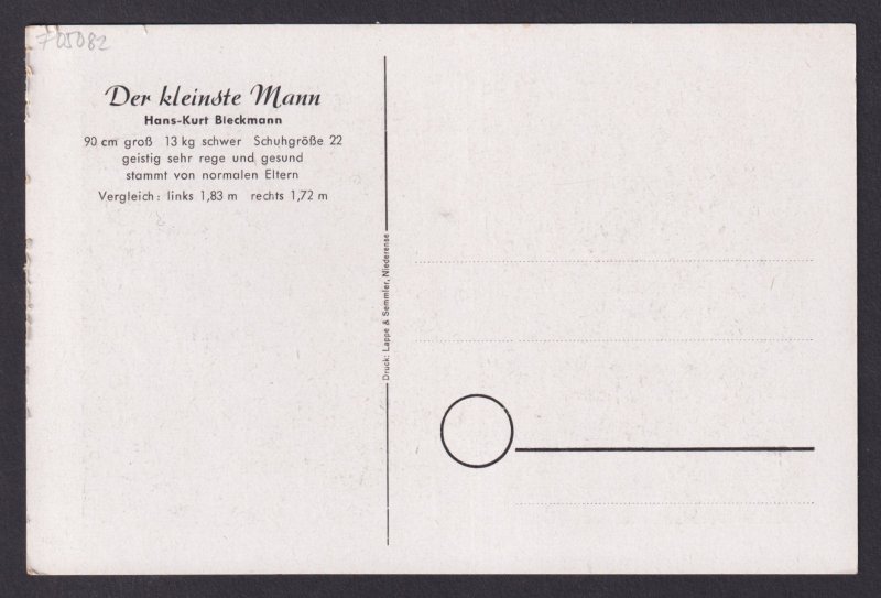Vintage postcard Germany Circus The Smallest Man Hans-Kurt Bleckmann