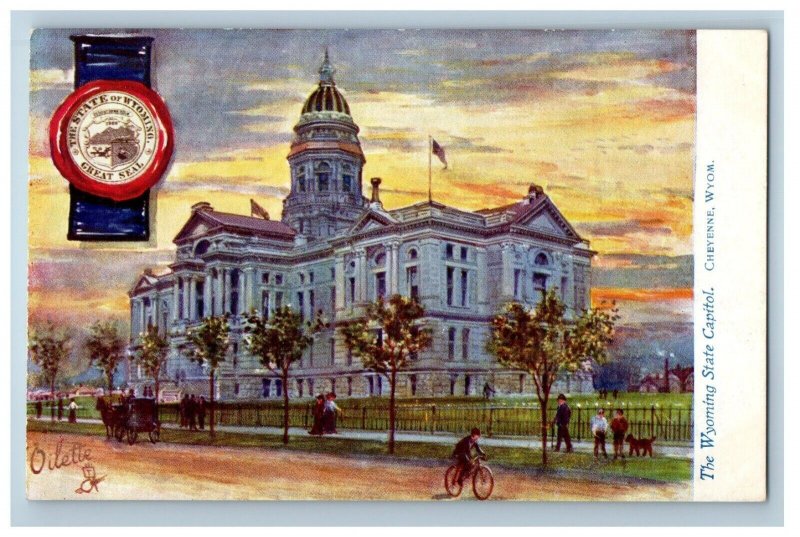 c1910's The Wyoming State Capitol Bicycle Cheyenne WY Tuck's Oilette Postcard