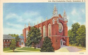 GREENSBORO, North Carolina NC  FIRST PRESBYTERIAN CHURCH  c1940's Linen Postcard