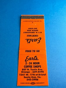 Matchbook Cover Earl's Cocktails Coffee Shops Santa Ana Orange, California MB145