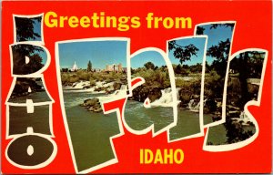 Vtg 1960s Greetings From Idaho Falls ID Large Letter Unused Chrome Postcard