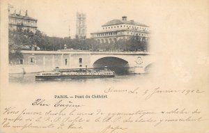 Navigation & sailing related vintage postcard Paris cruise ship Chatelet bridge