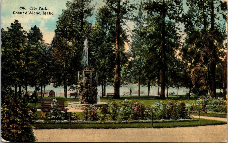 City Park Coeur d'Alene Idaho ID Vintage Linen Postcard 