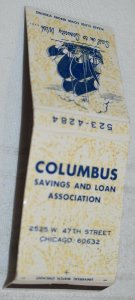 Columbus Savings and Loan Association Chicago IL Ship 20 Strike Matchbook Cover