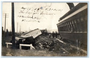 1906 Railroad Train Lehigh Express Wreck Woodstock Ontario  RPPC Photo Postcard