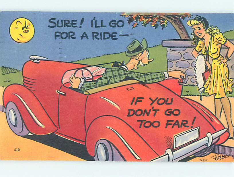 Pre-Chrome risque signed SEXY HITCHHIKER GIRL GETS RIDE FROM GUY HJ3188 ...