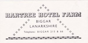 England Lanarkshire Biggar Hartree Hotel Farm Vintage Luggage Label sk3435