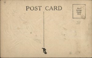 Halloween Scary Witch in Sky w/ Broom Bats c1910 Embossed Postcard