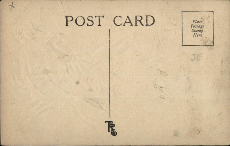 Halloween Scary Witch in Sky w/ Broom Bats c1910 Embossed Postcard