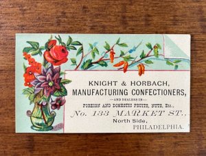 Knight & Horbach Confectioners, Philadelphia, Floral Victorian Trade Card T1