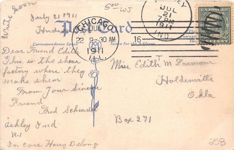 D76/ Sturgis Michigan Mi Postcard 1911 Berridge Shear Company Factory