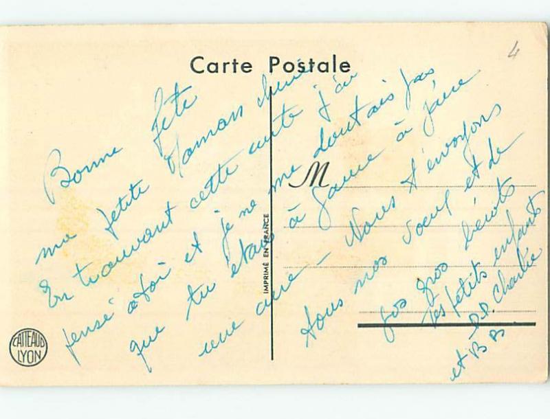 Pre-Chrome foreign signed FRENCH CHILD SWEATS WHILE USING A BROKEN SHOVEL J4995