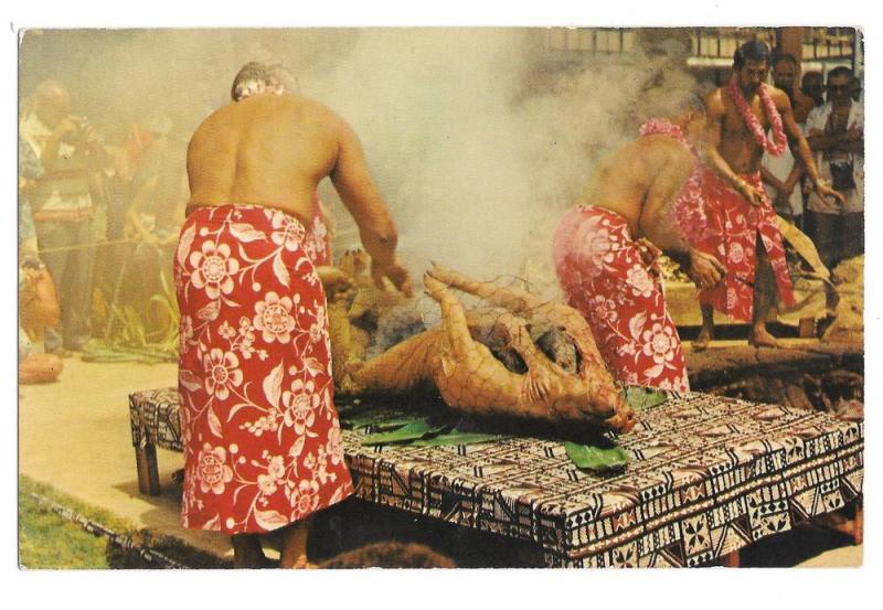 Hawaii Luau Roast Pig Feast Vtg Postcard HI