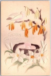 1910's Flowers Embossed Easter Greetings And Wishes Card Posted Postcard