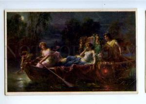 226577 NYMPH in Boat NIGHT by Hans ZATZKA Vintage color PC