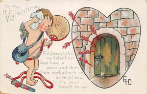 G14/ Valentine's Day Love Holiday Postcard c1910 Cupid Arrows Door 4