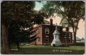 1910 St. Catharines City Hall Ontario Postcard with Monument & Cannon H82