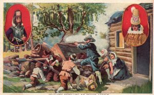 Vintage Postcard 1910's Seitlers Repelling an Indian Attack Prudential Insurance