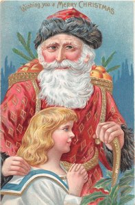 J70/ Santa Claus Christmas Postcard c1910 Girl Fancy Robe Gold 6