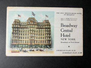 Mint USA Postcard Broadway Central Hotel New York NY Medium Priced
