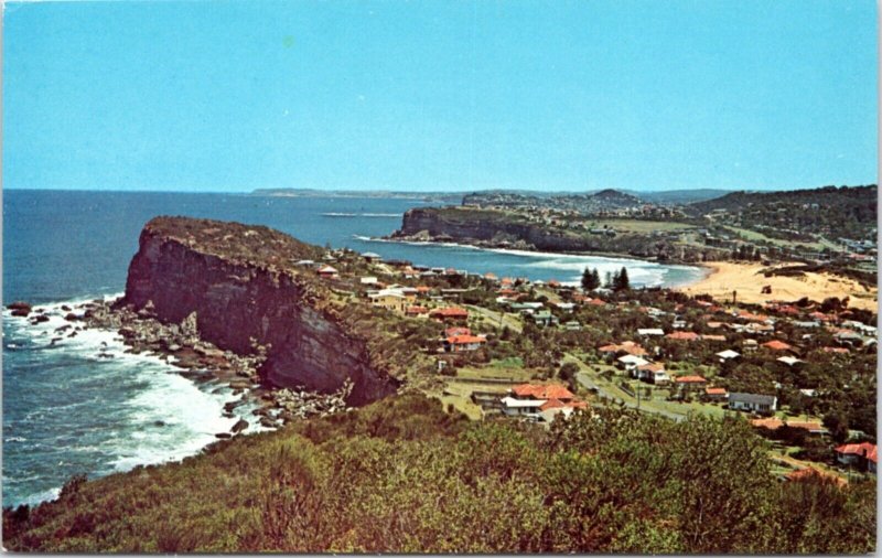Postcard Australia Avalon - view along coast towards Manly in distance