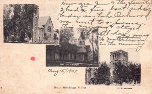 Vintage Postcard 1907 Brookings S. Dak Methodist Baptist Presbyterian Churches 