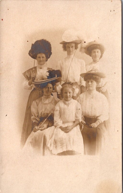 Real Photo Postcard Portrait of a Group of Well Dressed Women Daughters Children