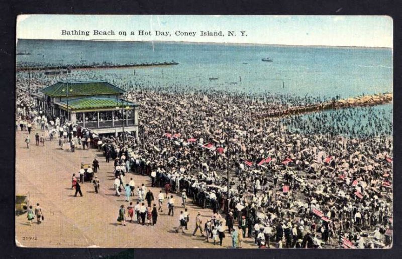 New York CONEY ISLAND Bathing Beach on a Hot Day Divided Back