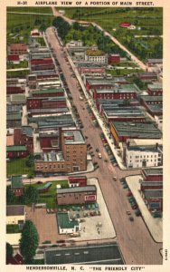 Vintage Postcard Aeroplane View Main Street Hendersonville North Carolina NC